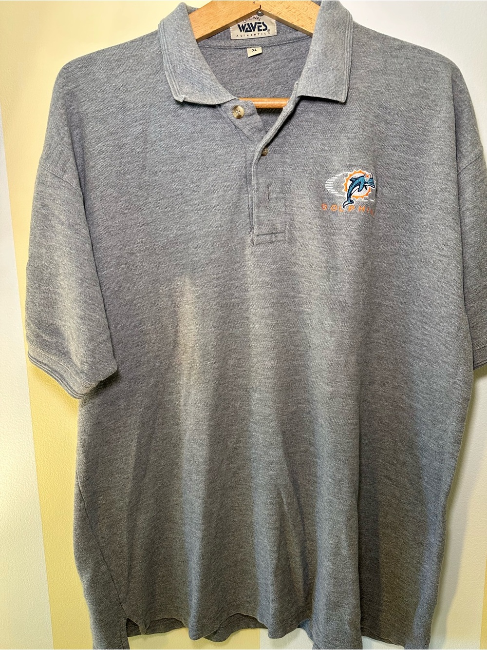 Vintage Miami Dolphins Polo Shirt XL Original Waves Grey NFL Football